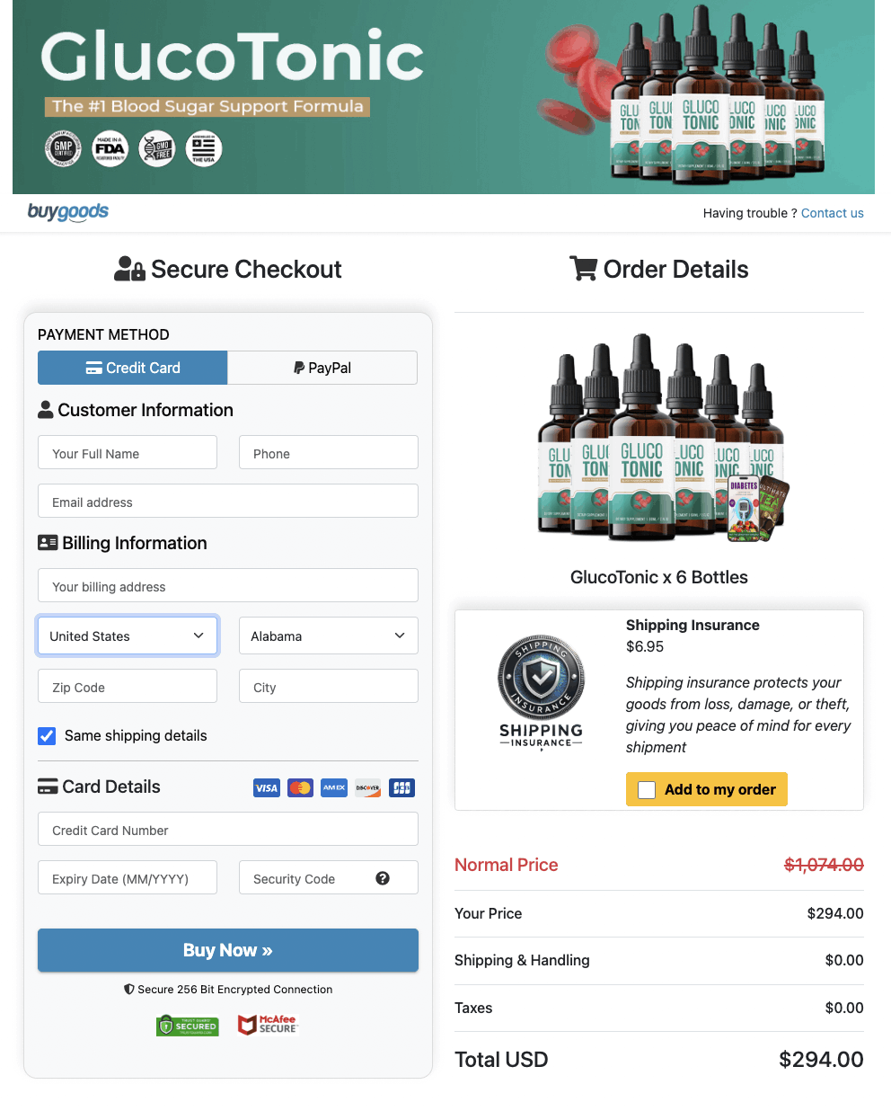 GlucoTonic Secured Order Page